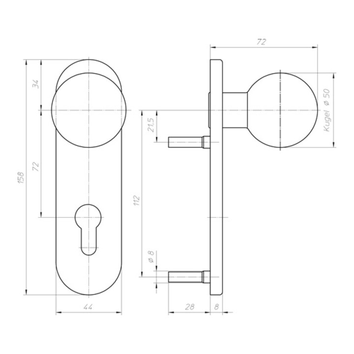 Knopfkurzschild OGRO 3548/7050 72MM PZ AL Alu.F1 Entf.72mm PZ OGRO