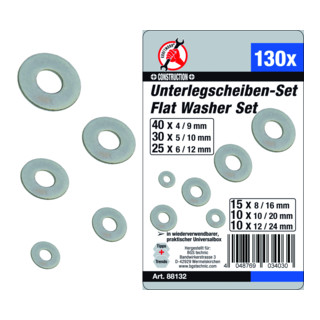 Kraftmann Unterlegscheiben-Sortiment Ø 4 - 12 mm (innen) 130-tlg.