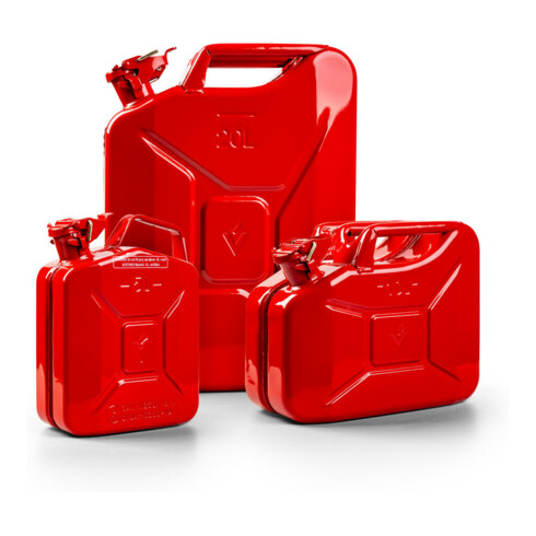 Bidon de carburant 20 l rouge feu RAL 3000 acier bleu
