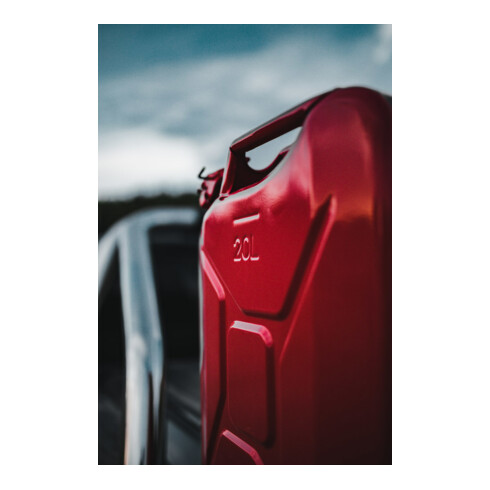 Bidon de carburant 20 l rouge feu RAL 3000 acier bleu