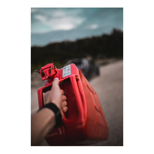 Bidon de carburant 20 l rouge feu RAL 3000 acier bleu