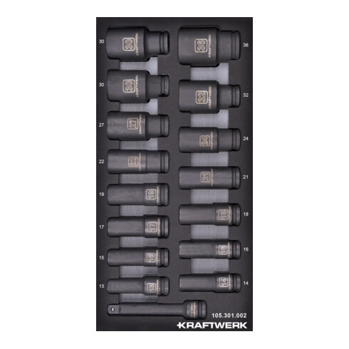 Kraftwerk 1/2'' Douille à chocs longue 16 pièces 20x40 Inlay