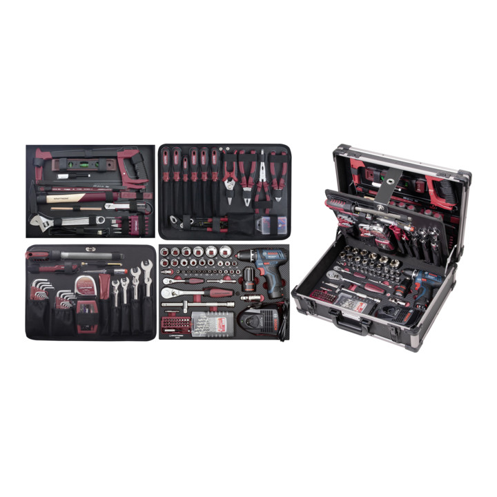 Kraftwerk 3949 aluPro gereedschapskoffer met BOSCH accuschroevendraaier 264 dlg.