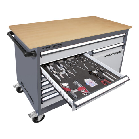 Kraftwerk BASIC LINE Rollwerkbank mit 5 Schubladen, Tür und 1 großen Schublade