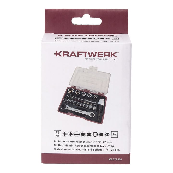 Kraftwerk Bit Box mit mini Ratschenschlüssel 1/4" S2 , 27 tlg.