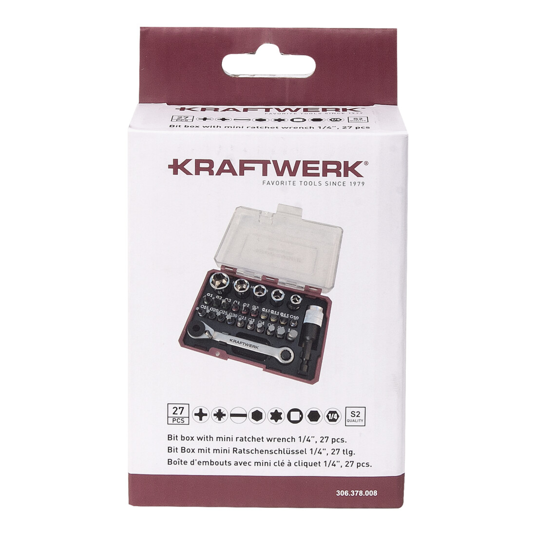 Kraftwerk Bit Box mit mini Ratschenschlüssel 1/4" S2 , 27 tlg.