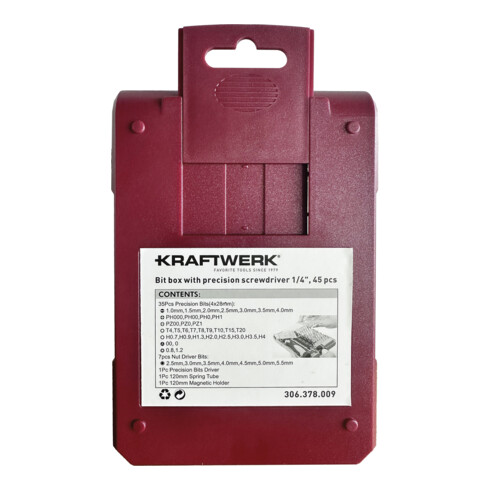 Kraftwerk Bit Box mit Präzisions Schraubendreher 1/4", 45-tlg.
