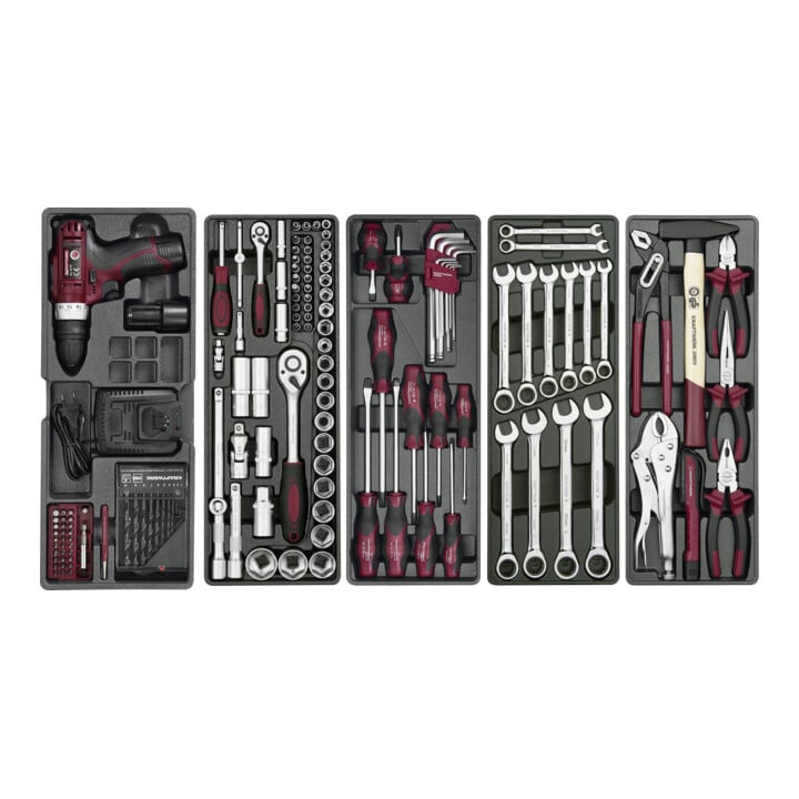 Kraftwerk Boîte à outils universelle avec set de perceuse-visseuse sans fil