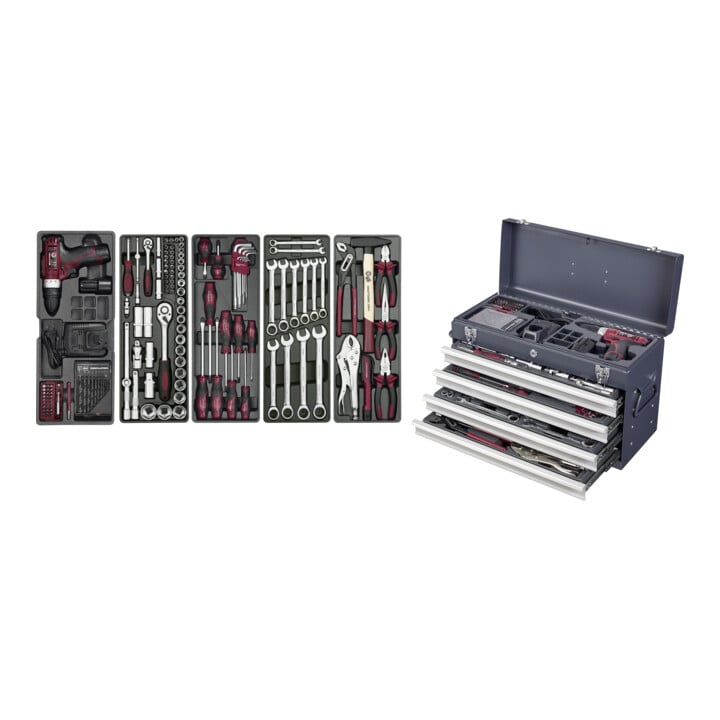 Kraftwerk Boîte à outils universelle avec set de perceuse-visseuse sans fil