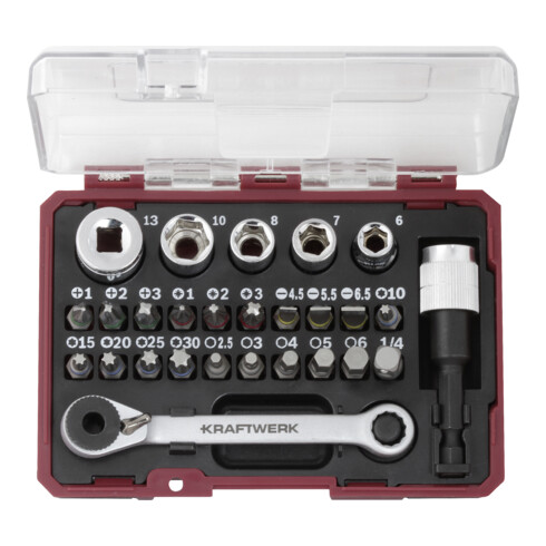 Kraftwerk Boîte d'embouts avec mini-clé à cliquet 1/4" S2, 27 pcs