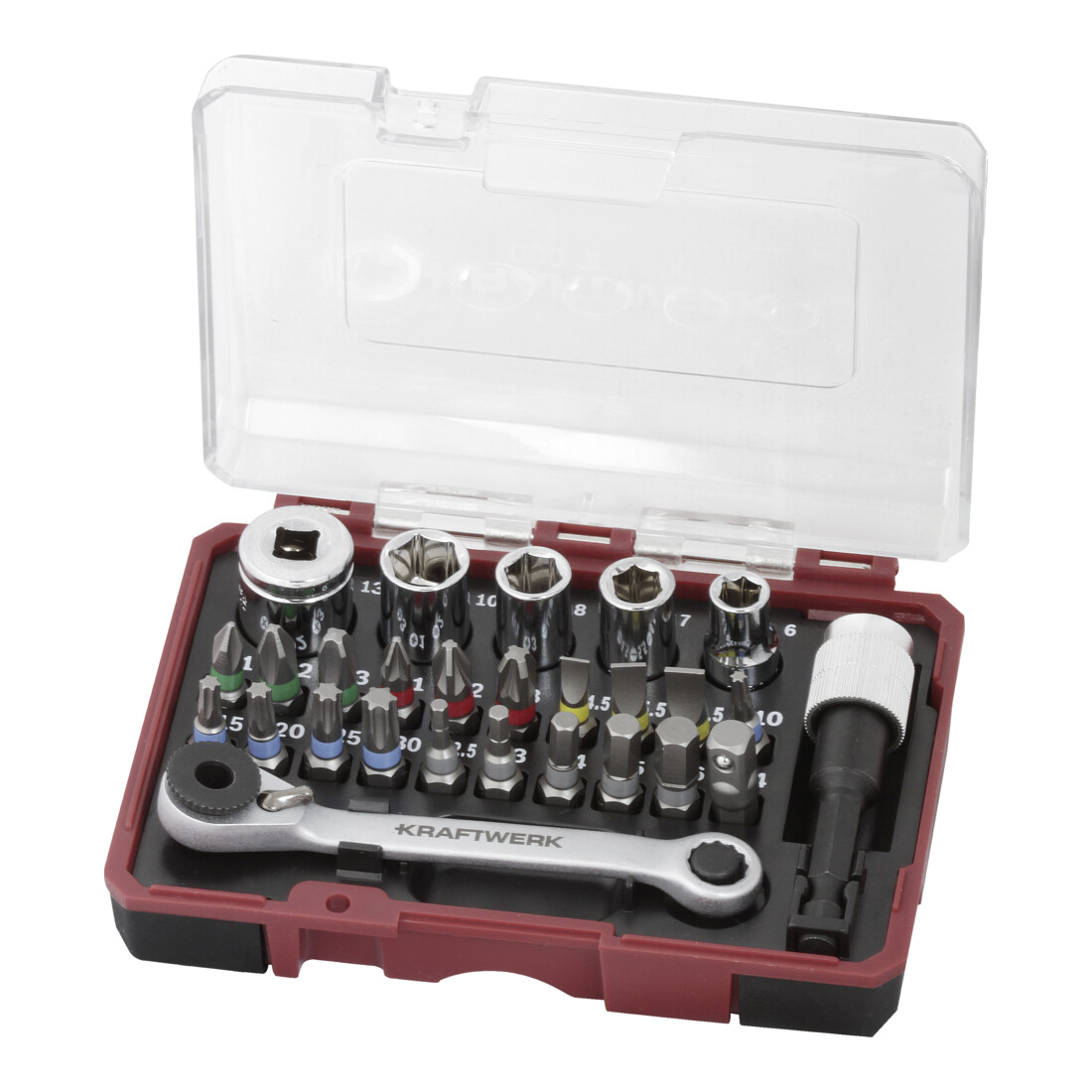 Kraftwerk Boîte d'embouts avec mini-clé à cliquet 1/4" S2, 27 pcs