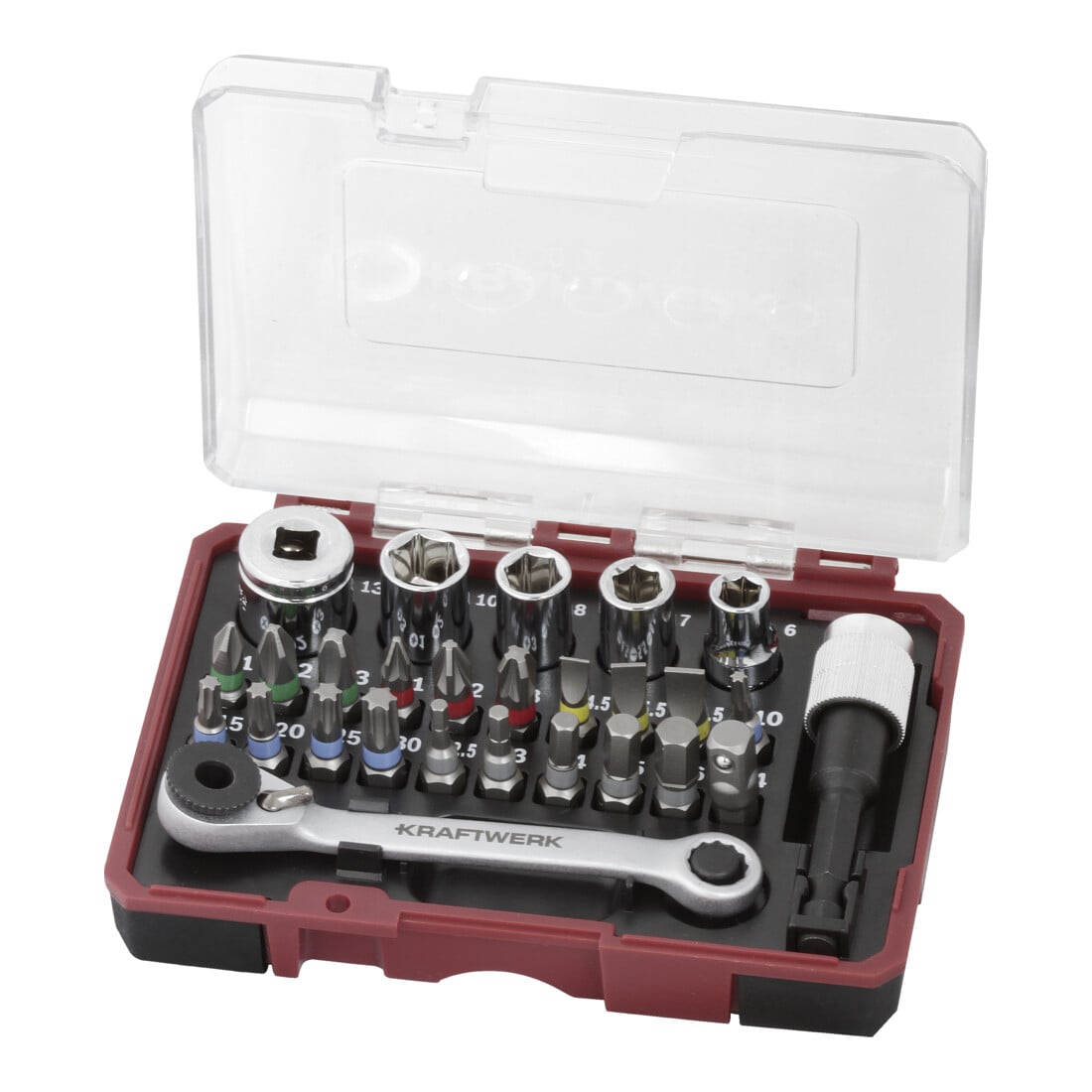 Kraftwerk Boîte d'embouts avec mini-clé à cliquet 1/4" S2, 27 pcs