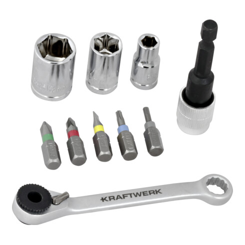 Kraftwerk Boîte d'embouts avec mini-clé à cliquet 1/4" S2, 27 pcs