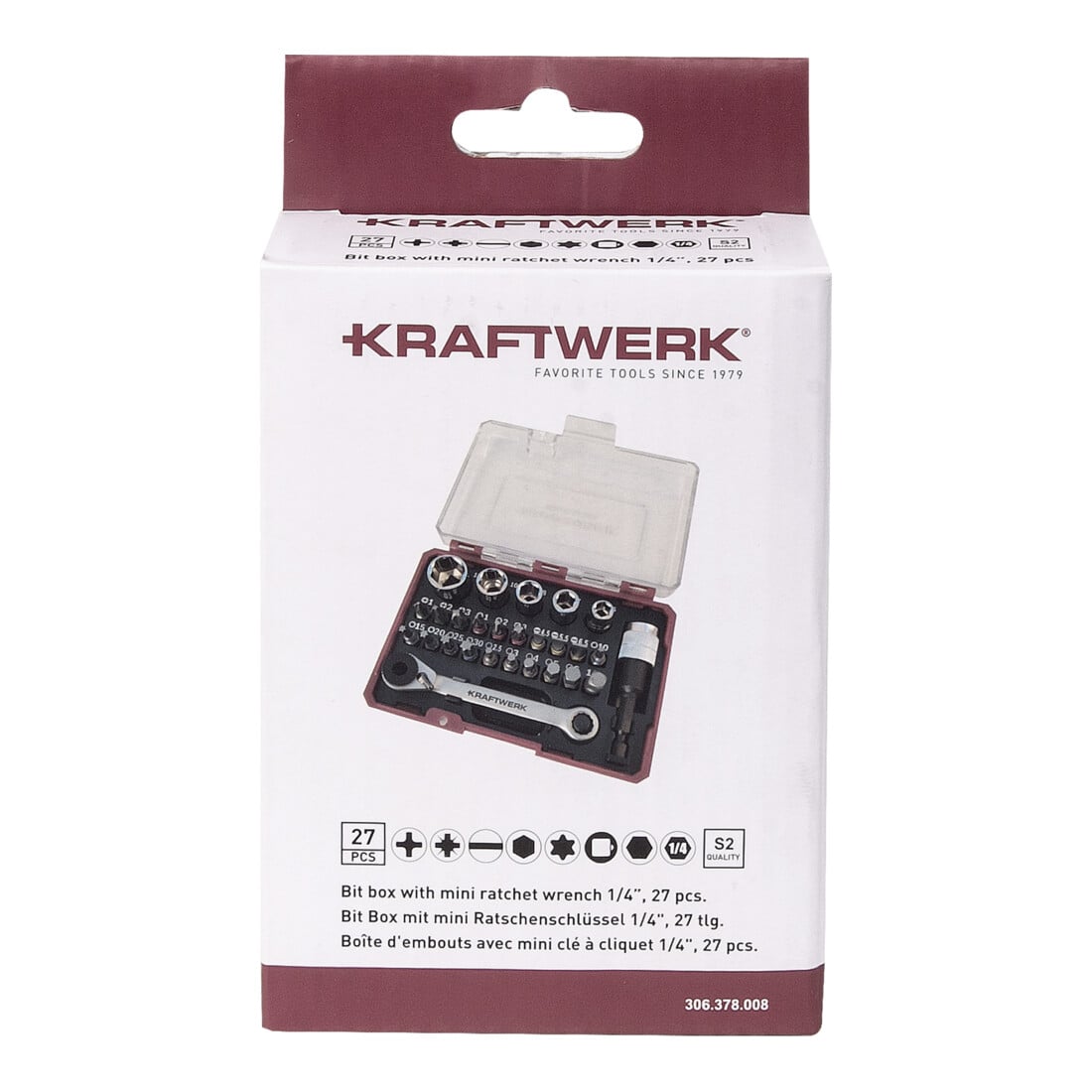 Kraftwerk Boîte d'embouts avec mini-clé à cliquet 1/4" S2, 27 pcs