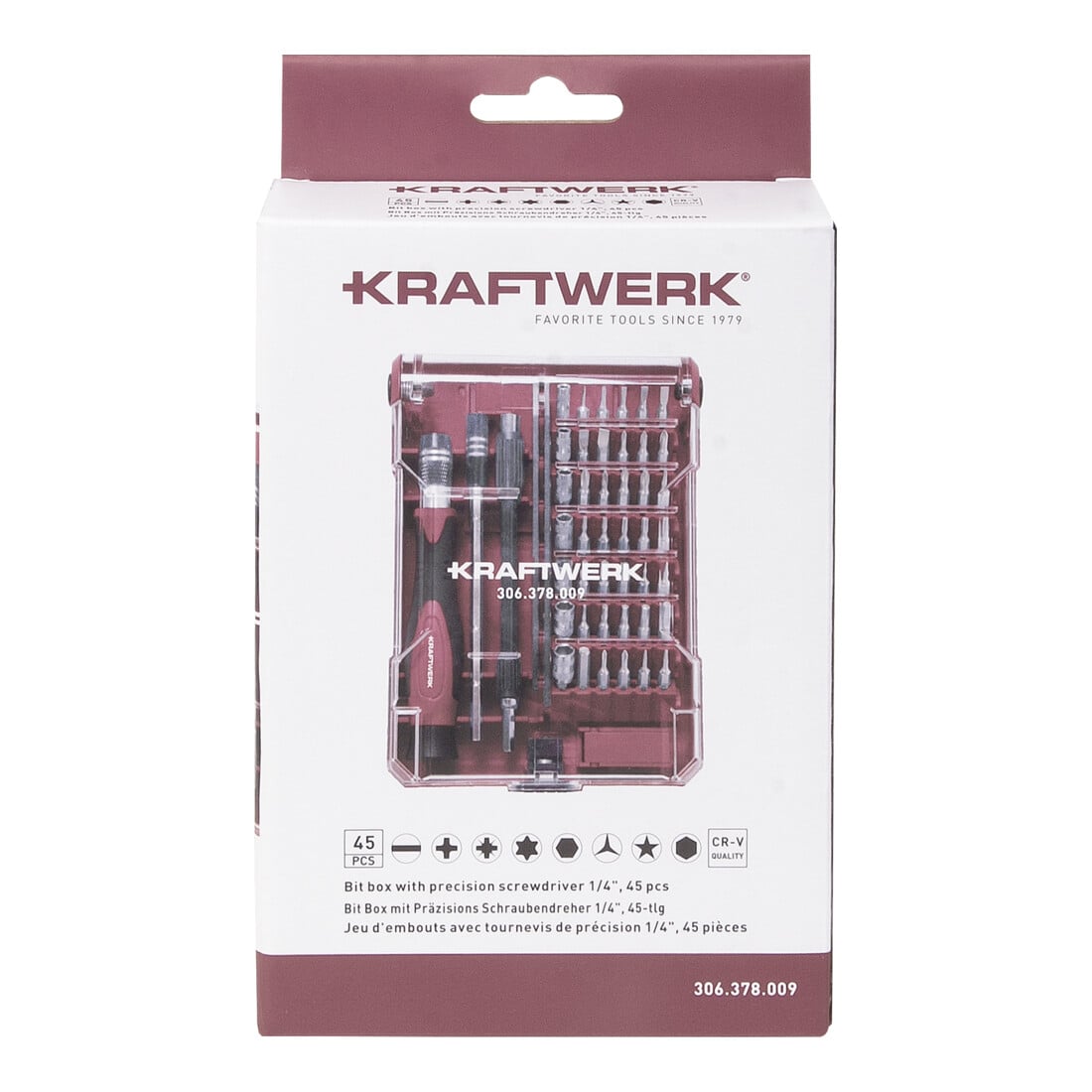 Kraftwerk Boîte d'embouts avec tournevis de précision 1/4", 45 pcs