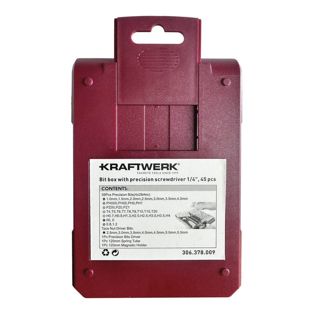 Kraftwerk Boîte d'embouts avec tournevis de précision 1/4", 45 pcs