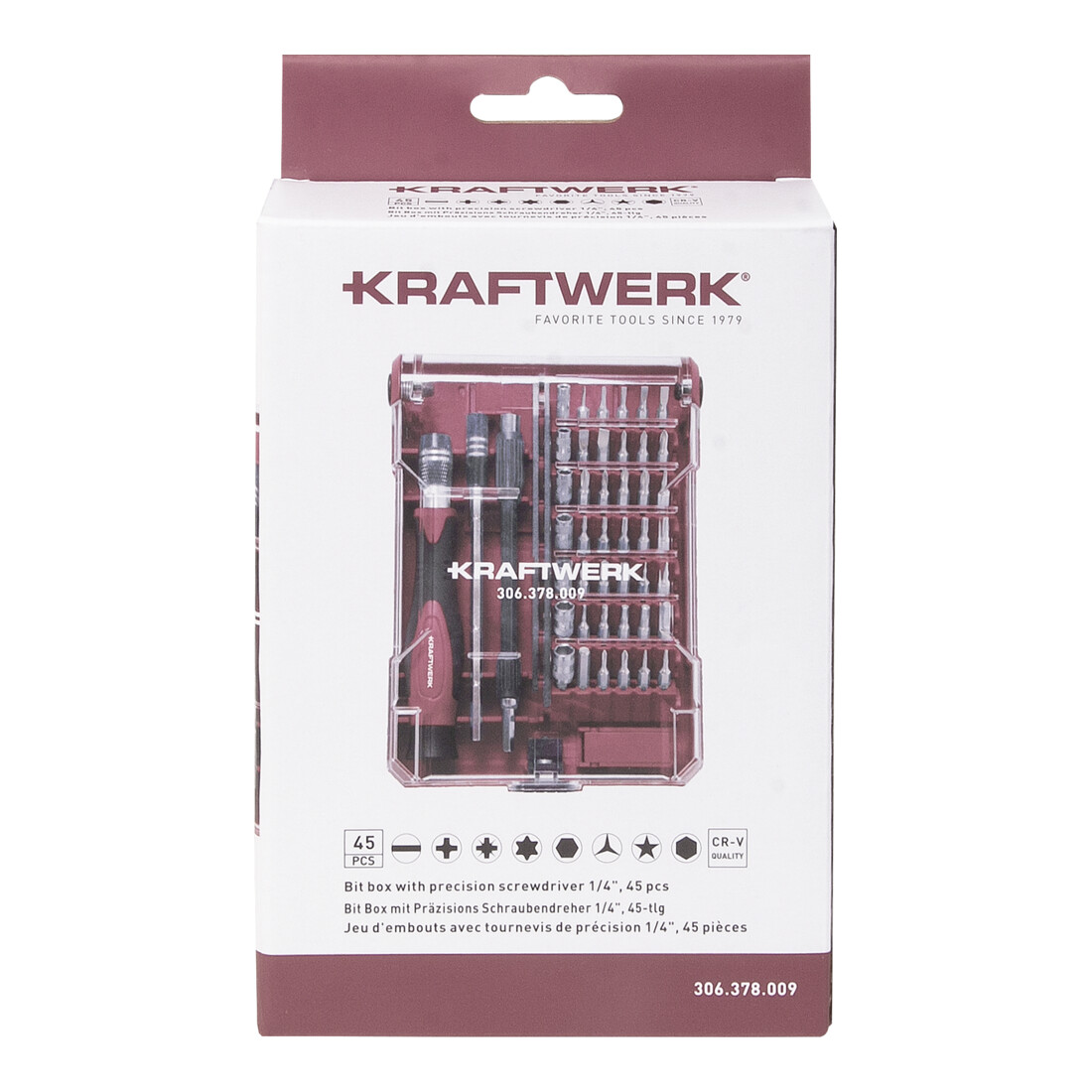 Kraftwerk Boîte d'embouts avec tournevis de précision 1/4", 45 pcs