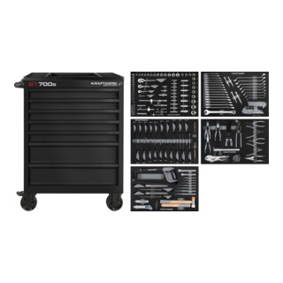 Kraftwerk BT LINE Chariot d'atelier BT700s 7 tiroirs noir, 194 pièces