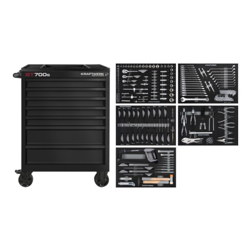 Kraftwerk BT LINE Chariot d'atelier BT700s 7 tiroirs noir, 194 pièces