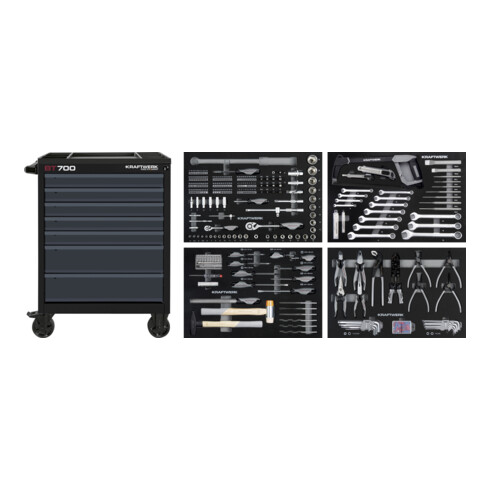 Kraftwerk BT700 Chariot d’atelier, 7 tiroirs, BASIC, ant, 337 pcs.