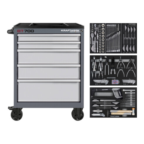 Kraftwerk BT700 Werkstattwagen, 5 Schubladen, BASIC , 173-tlg.