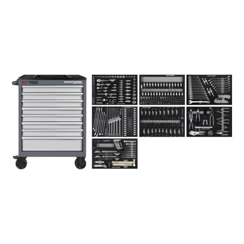 Kraftwerk BT700 Werkstattwagen, 8 Schubladen, BASIC, 351-tlg.