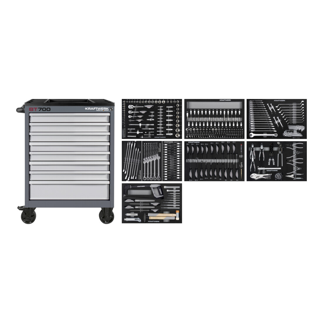 Kraftwerk BT700 Werkstattwagen, 8 Schubladen, BASIC, 351-tlg.