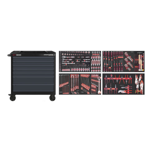 Kraftwerk BT900 Chariot d'atelier, 7 tiroirs, BASIC, ant, 272 pcs.