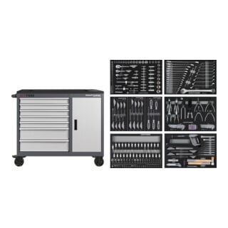 Kraftwerk Chariot d'atelier BT1100, 7 tiroirs, 300 pièces.