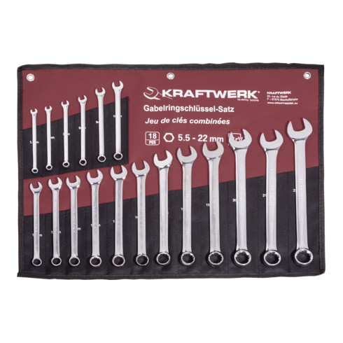 Kraftwerk Jeu de clés à fourche 5,5 - 22 mm 18 pièces