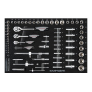Kraftwerk Jeu de douilles 1/4“+3/8“+1/2“, équipé, 86 pièces.