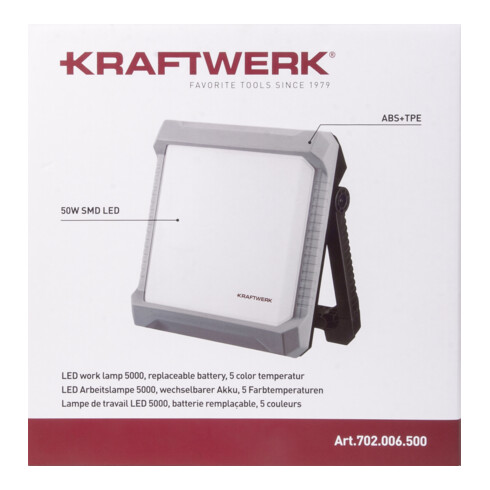 Kraftwerk LED Arbeitslampe 5000, wechselbarer Akku, 5 Farbtemperaturen