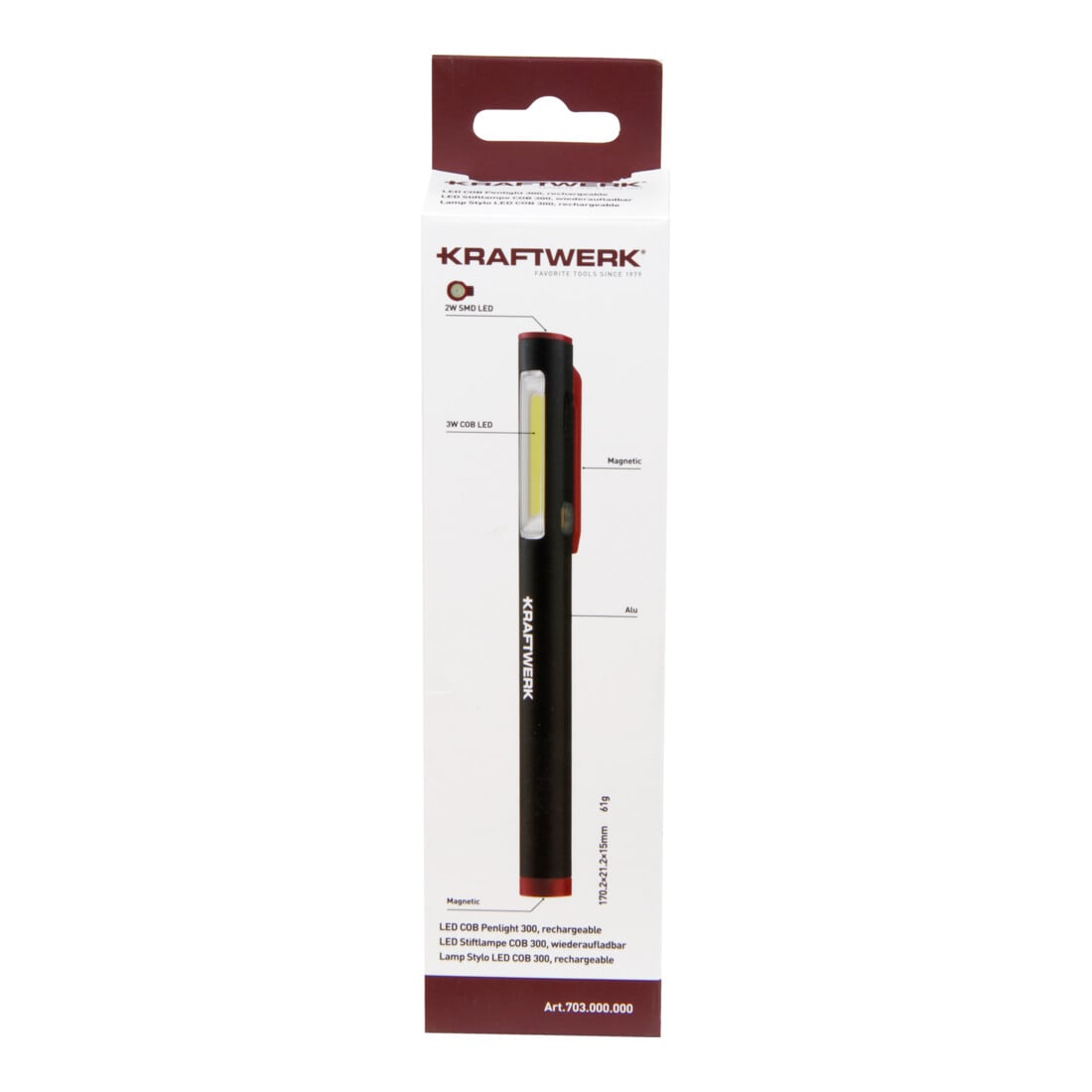 Kraftwerk LED Stiftlampe COB 300, wiederaufladbar