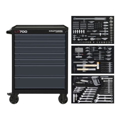 Kraftwerk LT700 Chariot d'atelier, 7 tiroirs, BASIC, anthracite, 259 pcs.