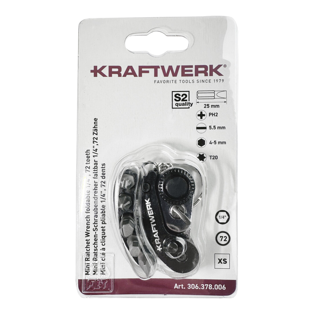 Kraftwerk Mini Ratschen-Schraubendreher faltbar 1/4" S2, 72 Zähne