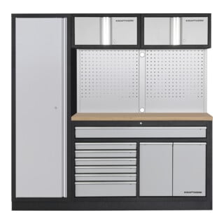 Kraftwerk MOBILIO 2er Kombi breit, Lochwand, 1t Hochschrank, Buche