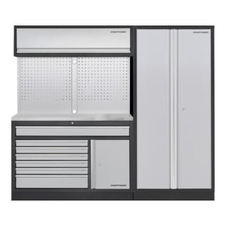 Kraftwerk MOBILIO 2er Kombi breit, Lochwand, 2t Hochschrank, Edelstahl