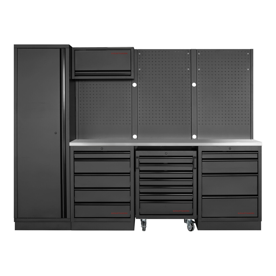Kraftwerk Mobilio 4er Kombi, Hochschrank, Lochwand, Edelstahl