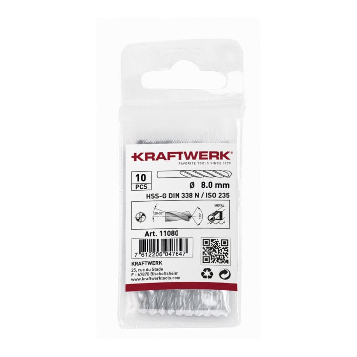 Kraftwerk Spiralbohrer HSS-G DIN 338 Typ N 8.0 mm