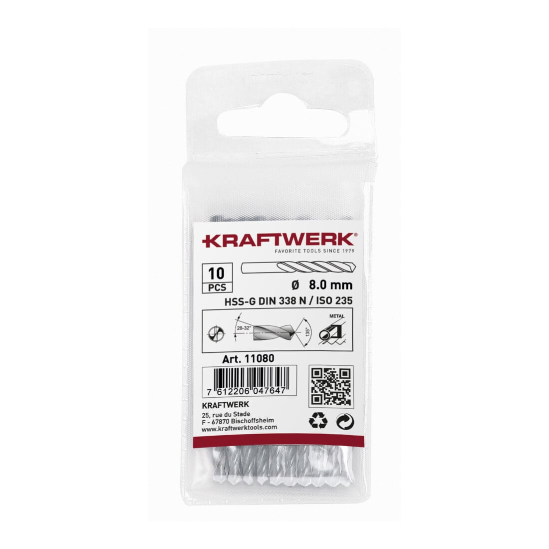 Kraftwerk Spiralbohrer HSS-G DIN 338 Typ N 8.0 mm