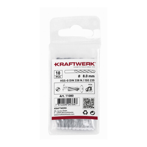 Kraftwerk Spiralbohrer HSS-G DIN 338 Typ N 8.0 mm