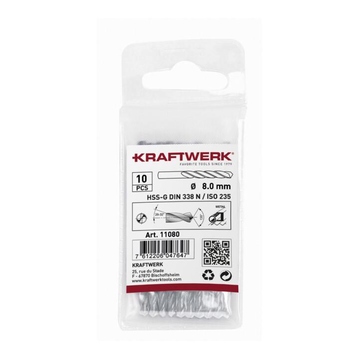 Kraftwerk Spiralbohrer HSS-G DIN 338 Typ N 8.0 mm