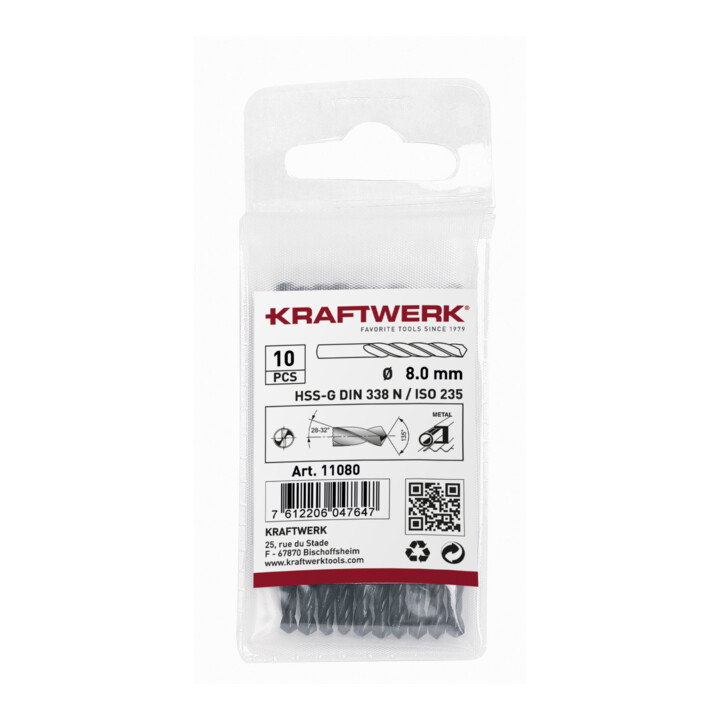 Kraftwerk Spiralbohrer HSS-R DIN 338 Typ N 1.0 mm
