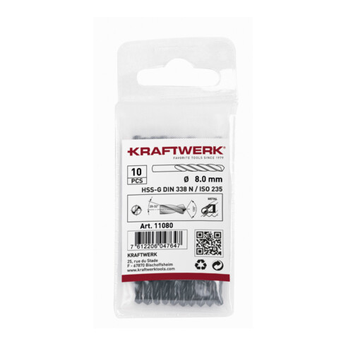 Kraftwerk Spiralbohrer HSS-R DIN 338 Typ N 1.0 mm