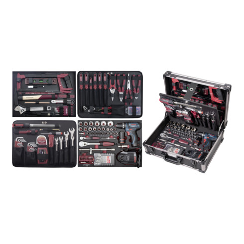 Kraftwerk Valigetta portautensili 3949 AluPro con avvitatore a batteria BOSCH 264 pz.