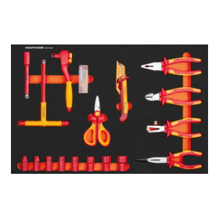 Kraftwerk VDE Insert avec clé à cliquet 3/8" / douilles / pinces / outils de coupe 18 pièces