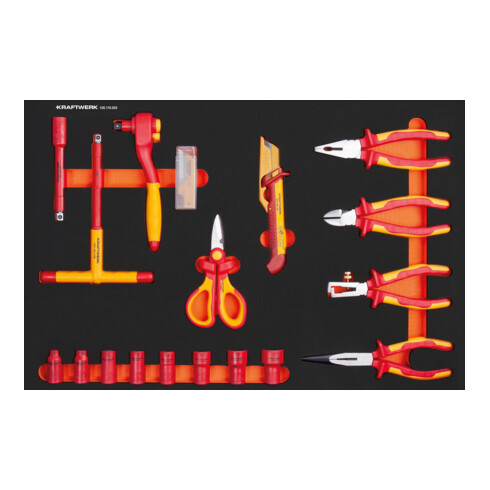 Kraftwerk VDE Insert avec clé à cliquet 3/8" / douilles / pinces / outils de coupe 18 pièces