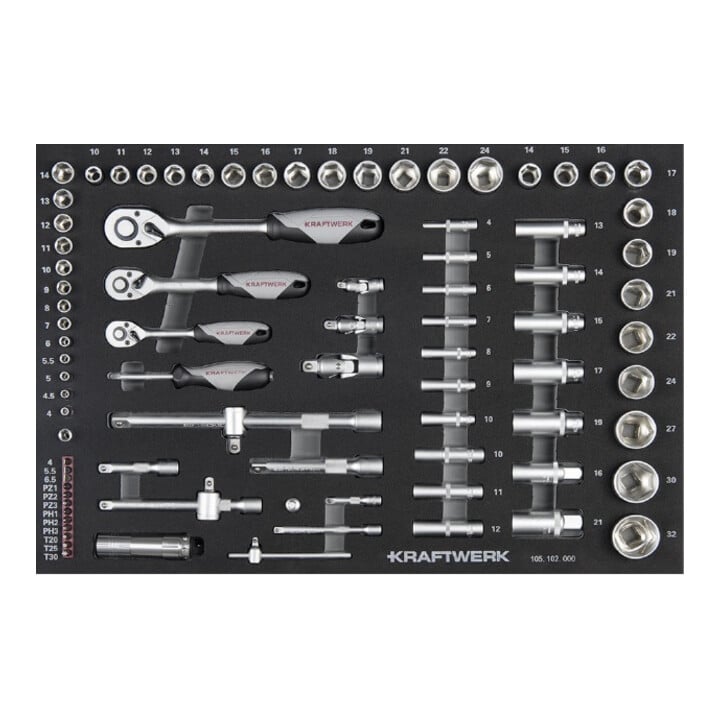 Kraftwerk Werkzeug-Satz, EVA 60/40, 1/4"+ 3/8"+ 1/2", 154-tlg.