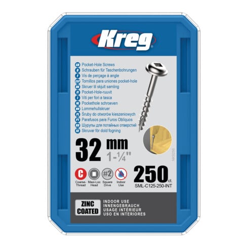 Kreg Pocket-Hole Schrauben 32 mm, Verzinkt, Maxi-Loc, Grobgewinde