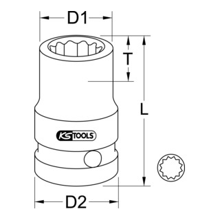 KS Tools 1/2" 12-kant-Kraft-Stecknuss, kurz